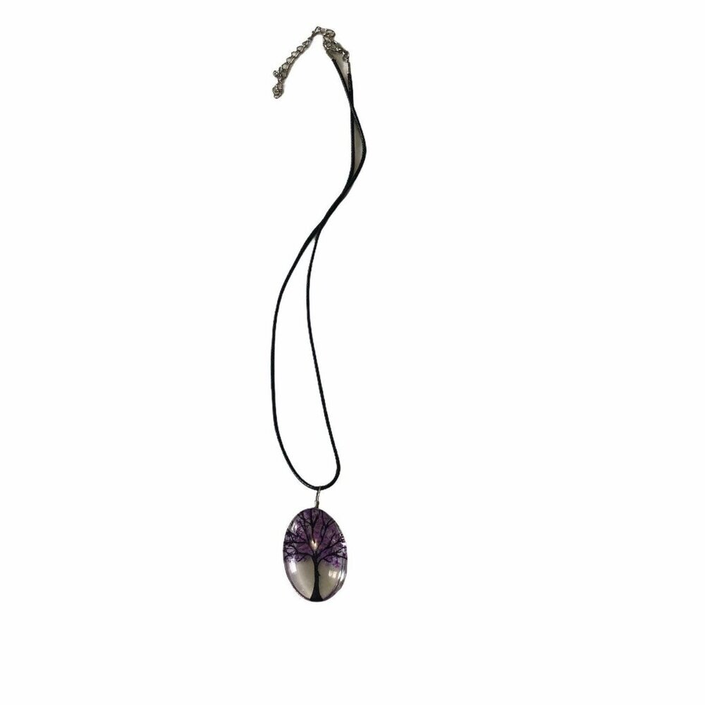 Creative Lifelike 7 Colors Glass Tree‎ Of Life Pendant Necklace Oval Purple